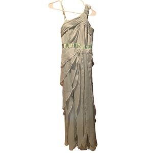 Adrianna Papell One Shoulder Tiered Chiffon Bridesmaid Dress Pale Green size 0